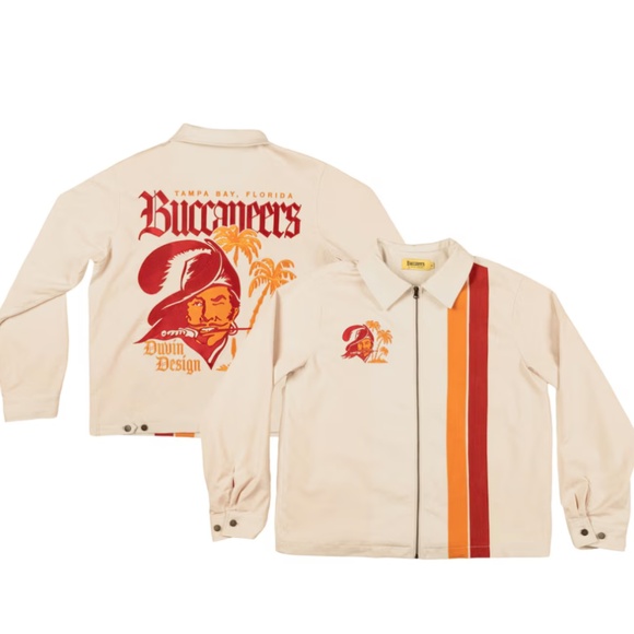 NWT Duvin Design Co. Tampa Bay Buccaneers Cream Unisex Full-Zip Work Jacket - Picture 1 of 13